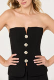 ASTR the Label Clothing Annemarie Strapless Button Detail Top Style ACT19100 in Black; Black Strapless Jeweled Button Top, Night Out Top, Party Top