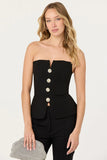 ASTR the Label Clothing Annemarie Strapless Button Detail Top Style ACT19100 in Black; Black Strapless Jeweled Button Top, Night Out Top, Party Top