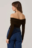 ASTR the Label Clothing Datia Ruched Off Shoulder Top Style ACT18877 in Brown;Brown Off The Shoulder Fall Top; 