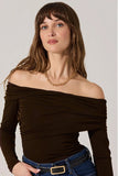 ASTR the Label Clothing Datia Ruched Off Shoulder Top Style ACT18877 in Brown;Brown Off The Shoulder Fall Top; 