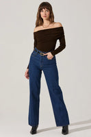 ASTR the Label Clothing Datia Ruched Off Shoulder Top Style ACT18877 in Brown;Brown Off The Shoulder Fall Top; 