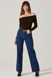 ASTR the Label Clothing Datia Ruched Off Shoulder Top Style ACT18877 in Brown;Brown Off The Shoulder Fall Top; 
