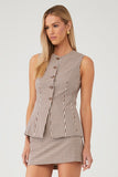 ASTR the Label Clothing Karan Vest Style ACT19353 in Brown Checker. Women's brown and white checkered button front 100% Cotton spring summer vest top.
