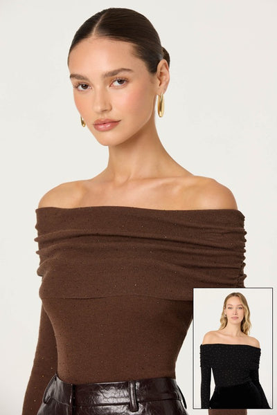 Kylin Off Shoulder Rhinestone Sweater