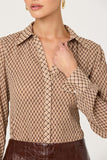ASTR the Label Clothing Laurel Diamond Print Long Sleeve Top Style ACT17840PI in Brown Plaid; Brown Diamond Plaid Printed Blouse Top