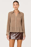 ASTR the Label Clothing Laurel Diamond Print Long Sleeve Top Style ACT17840PI in Brown Plaid; Brown Diamond Plaid Printed Blouse Top