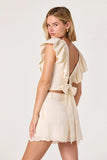 ASTR the Label Clothing Margo V-Neck Open Back Crop Top Style ACT19411 in Cream. Embroidered eyelet ruffle sleeve open back v-neck cotton top