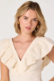 ASTR the Label Clothing Margo V-Neck Open Back Crop Top Style ACT19411 in Cream. Embroidered eyelet ruffle sleeve open back v-neck cotton top