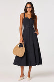 ASTR the Label Clothing Mckinley Button Front Dress Style ACDR103292 in Navy; Button Front Belted V notched square neck sprin summer midi dress