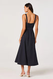ASTR the Label Clothing Mckinley Button Front Dress Style ACDR103292 in Navy; Button Front Belted V notched square neck sprin summer midi dress