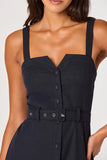 ASTR the Label Clothing Mckinley Button Front Dress Style ACDR103292 in Navy; Button Front Belted V notched square neck sprin summer midi dress