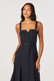 ASTR the Label Clothing Mckinley Button Front Dress Style ACDR103292 in Navy; Button Front Belted V notched square neck sprin summer midi dress