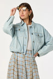 ASTR the Label Clothing Nari oversized denim bomber jacket style ACT19323 in Light Wash Denim; Light Wash Drawstring Hem Denim Bomber Jacket; 