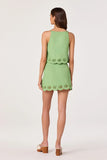ASTR the Label Clothing Taniya Embroidered Linen Tank Top Style ACT19437 in Green. Linen blend embroidered shell cutout and scalloped hem spring summer spaghetti strap top