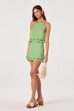 ASTR the Label Clothing Taniya Embroidered Linen Tank Top Style ACT19437 in Green. Linen blend embroidered shell cutout and scalloped hem spring summer spaghetti strap top