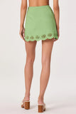 ASTR the Label Clothing Taniya Skirt Style ACS9370 in Green. Linen Blend Embroidered Shell Cutout Scalloped Hem Spring Summer Mini Skirt