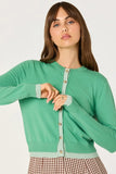 ASTR the Label Clovis Cardigan Style ACT19375 in Green Color Block. Women's Color Block, Button Front Spring Cardigan.