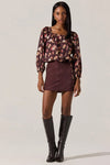 ASTR the Label Dejah Top Style ACT18967 in Brown Floral;Square Neck Top;Balloon Sleeve Top;Brown Floral Fall top; 