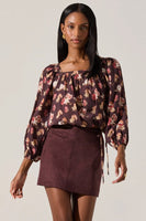 ASTR the Label Dejah Top Style ACT18967 in Brown Floral;Square Neck Top;Balloon Sleeve Top;Brown Floral Fall top; 