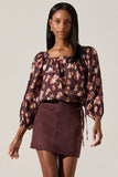 ASTR the Label Dejah Top Style ACT18967 in Brown Floral;Square Neck Top;Balloon Sleeve Top;Brown Floral Fall top; 