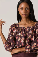 ASTR the Label Dejah Top Style ACT18967 in Brown Floral;Square Neck Top;Balloon Sleeve Top;Brown Floral Fall top; 