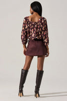 ASTR the Label Dejah Top Style ACT18967 in Brown Floral;Square Neck Top;Balloon Sleeve Top;Brown Floral Fall top; 