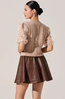 ASTR the Label Elize Sweater Style ACT19008 in Natural; Organza puff sleeves with embroidered floral applique cable knit sweater