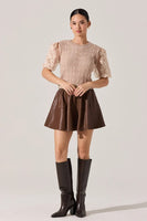 ASTR the Label Elize Sweater Style ACT19008 in Natural; Organza puff sleeves with embroidered floral applique cable knit sweater