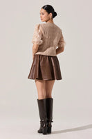 ASTR the Label Elize Sweater Style ACT19008 in Natural; Organza puff sleeves with embroidered floral applique cable knit sweater