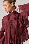 ASTR the Label Fae Tiered Ruffle Top Style ACT19002 in wine; Burgundy Red Ruffle fall blouse; 