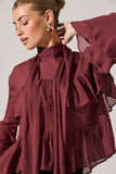 ASTR the Label Fae Tiered Ruffle Top Style ACT19002 in wine; Burgundy Red Ruffle fall blouse; 