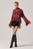 ASTR the Label Fae Tiered Ruffle Top Style ACT19002 in wine; Burgundy Red Ruffle fall blouse; 