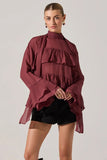 ASTR the Label Fae Tiered Ruffle Top Style ACT19002 in wine; Burgundy Red Ruffle fall blouse; 