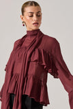 ASTR the Label Fae Tiered Ruffle Top Style ACT19002 in wine; Burgundy Red Ruffle fall blouse; 