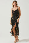 ASTR the Label Gaia Burnout Floral Midi Dress Style ACDR100133SB in Black and Orange; 