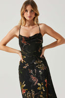 ASTR the Label Gaia Burnout Floral Midi Dress Style ACDR100133SB in Black and Orange; 
