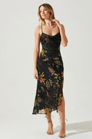 ASTR the Label Gaia Burnout Floral Midi Dress Style ACDR100133SB in Black and Orange; 