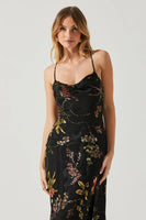 ASTR the Label Gaia Burnout Floral Midi Dress Style ACDR100133SB in Black and Orange; 