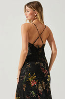 ASTR the Label Gaia Burnout Floral Midi Dress Style ACDR100133SB in Black and Orange; 