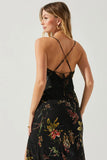 ASTR the Label Gaia Burnout Floral Midi Dress Style ACDR100133SB in Black and Orange; 