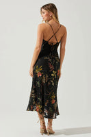 ASTR the Label Gaia Burnout Floral Midi Dress Style ACDR100133SB in Black and Orange; 