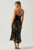 ASTR the Label Gaia Burnout Floral Midi Dress Style ACDR100133SB in Black and Orange; 