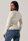 ASTR the Label Lacey Pointelle Tie-Front Cardigan Style ACT19024 in Cream;Pointelle Knit Tie Front Sweater Top; 