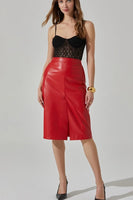 ASTR the Label Ladonne Skirt Style ACS9226 in Red;Red Faux Leather Midi Skirt; Red Faux Leather Skirt