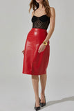 ASTR the Label Ladonne Skirt Style ACS9226 in Red;Red Faux Leather Midi Skirt; Red Faux Leather Skirt
