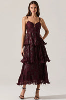 ASTR the Label Lupin Floral Pleated Maxi dress Style ACDR102562JC in Wine Floral Print; 