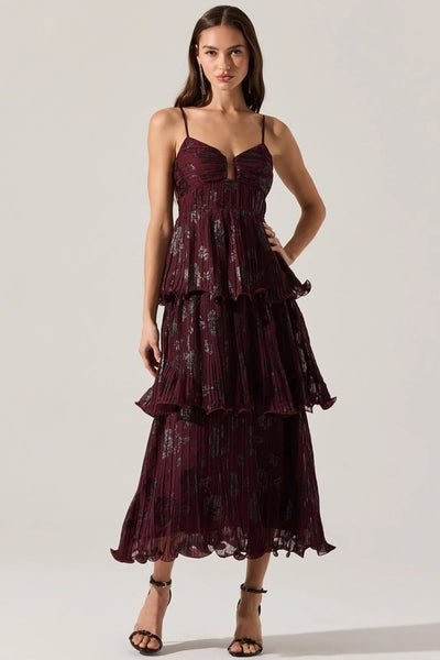 ASTR the Label Lupin Floral Pleated Maxi dress Style ACDR102562JC in Wine Floral Print; 