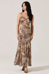 ASTR the Label Maeryn Sweetheart Ruffle Maxi Dress Style ACDR102988 in Taupe Brown Leopard; Animal Print Ruffle Sweetheart Neck Line Fall Dress