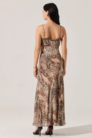 ASTR the Label Maeryn Sweetheart Ruffle Maxi Dress Style ACDR102988 in Taupe Brown Leopard; Animal Print Ruffle Sweetheart Neck Line Fall Dress
