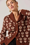 ASTR the Label Marcenia Shawl Collar Cardigan Style ACT19009 in Brown Floral; Fall Cardigan; Floral Fall Cardigan; Shawl Collar Cardigan; 